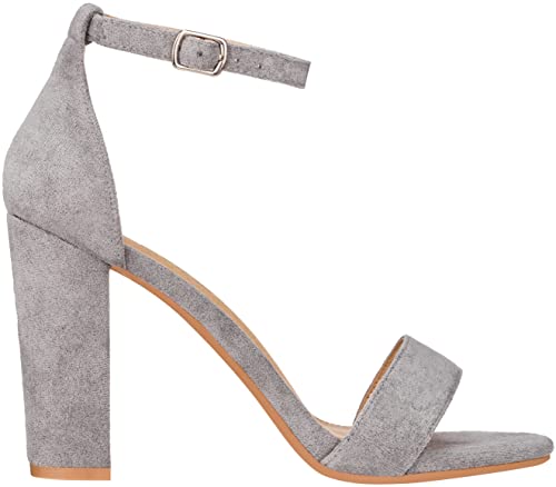 ILLUDE Women’s Open Toe Ankle Strap Chunky Block High Heel - Formal, Wedding, Party Classic Heeled Sandals - Ruby (9, Grey Suede)