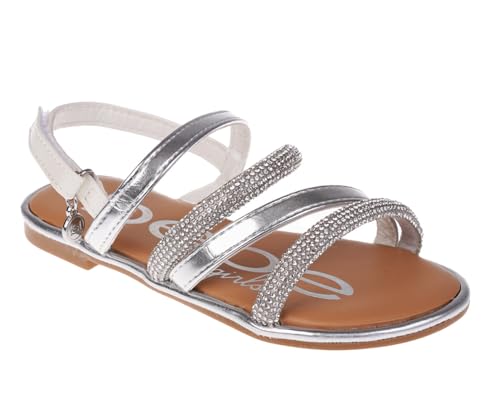 bebe Girls' Sandals - Trendy Flat Designs with Rhinestones, Puffy Straps, Embossed Details and Charms for Toddlers/Little Kids/Big Kids, Silver 3