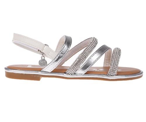 bebe Girls' Sandals - Trendy Flat Designs with Rhinestones, Puffy Straps, Embossed Details and Charms for Toddlers/Little Kids/Big Kids, Silver 3