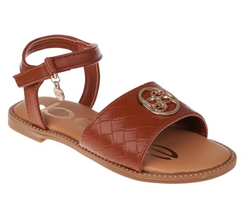 bebe Girls' Sandals - Trendy Flat Designs with Rhinestones, Puffy Straps, Embossed Details and Charms for Toddlers/Little Kids/Big Kids, Tan 3
