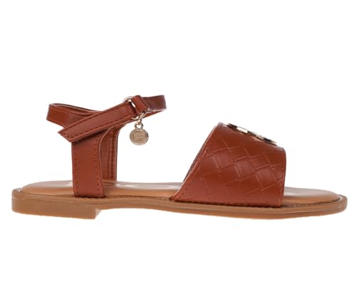 bebe Girls' Sandals - Trendy Flat Designs with Rhinestones, Puffy Straps, Embossed Details and Charms for Toddlers/Little Kids/Big Kids, Tan 3