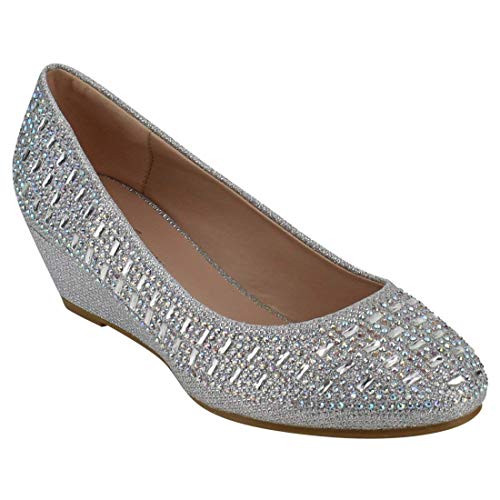 Forever Womens Low Wedge Heel Closed Toe Wedding Party Dress Sandals Shoes (8.5, Silver)