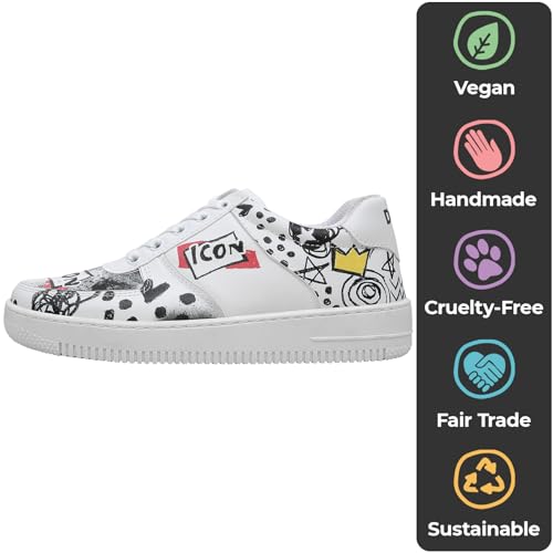 White Sneakers for Women - Handmade Women's Fashion Sneakers, Vegan Leather and Unique Design Dice Sneakers, Icon