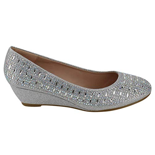 Forever Womens Low Wedge Heel Closed Toe Wedding Party Dress Sandals Shoes (8.5, Silver)