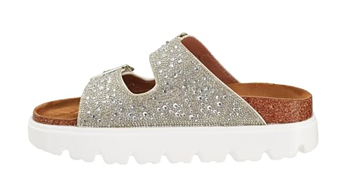 Corkys Footwear Hey Girl Womens 1 inch Rumor Has It Platform Sandals, Featuring Two Adjustable Buckles, A soft Footbed, And A Lug Outsole, Perfect For Summer - Clear Rhinestones