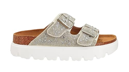 Corkys Footwear Hey Girl Womens 1 inch Rumor Has It Platform Sandals, Featuring Two Adjustable Buckles, A soft Footbed, And A Lug Outsole, Perfect For Summer - Clear Rhinestones