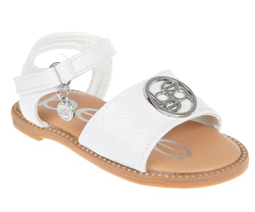 bebe Girls' Sandals - Trendy Flat Designs with Rhinestones, Puffy Straps, Embossed Details and Charms for Toddlers/Little Kids/Big Kids, White 3