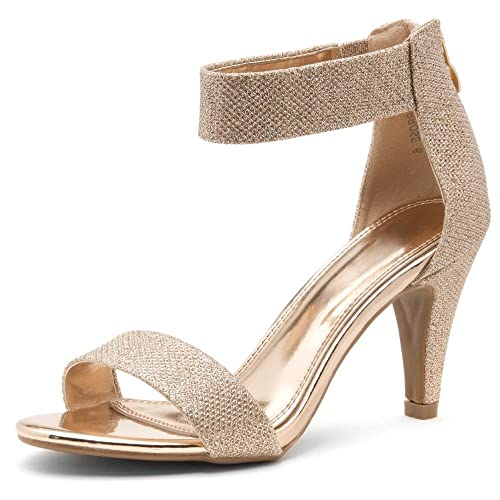 Herstyle RROSE Women's Chunky Low Heels Open Toe Ankle Strap Heeled Sandals with Back Zipper Dressy Pumps Shoes for Wedding Prom Party Office, Rosegold