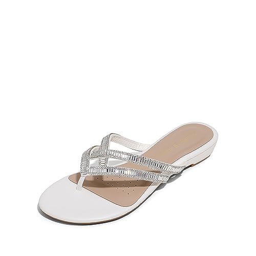 DREAM PAIRS Women's Fashion Rhinestones Design Slides Sandals Dress Daily Flat Sandals for Summer