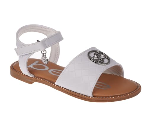 bebe Girls' Sandals - Trendy Flat Designs with Rhinestones, Puffy Straps, Embossed Details and Charms for Toddlers/Little Kids/Big Kids, White 6
