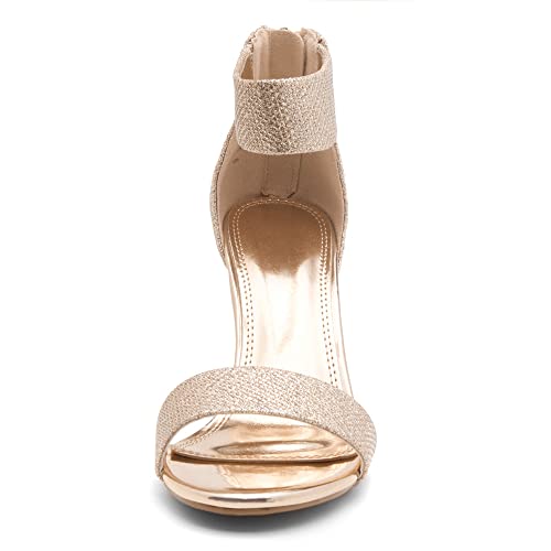Herstyle RROSE Women's Chunky Low Heels Open Toe Ankle Strap Heeled Sandals with Back Zipper Dressy Pumps Shoes for Wedding Prom Party Office, Rosegold