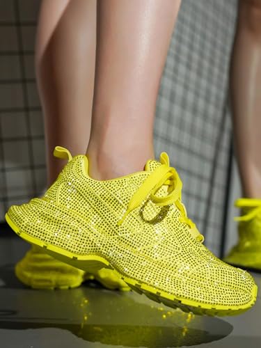 Cape Robbin Johanna Sneakers, Chunky Sneakers Women, Trendy Rhinestone Platform Sneakers, Chunky Black & White Sneakers Women - Neon Yellow Size 10
