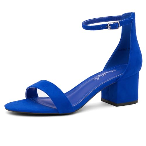 Herstyle Women’s Low Heels – Open Toe Chunky Block Heeled Sandals with Ankle Strap | Comfortable Dressy Short Heels for Prom, Wedding, Party & Office, Royalblue