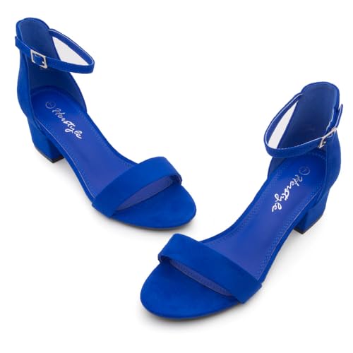 Herstyle Women’s Low Heels – Open Toe Chunky Block Heeled Sandals with Ankle Strap | Comfortable Dressy Short Heels for Prom, Wedding, Party & Office, Royalblue