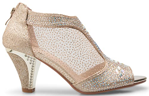 Olivia K Women's Open Toe Studded Glittering MESH Low Heel Wedding Shoes Sandals (6.5, Champagne*)
