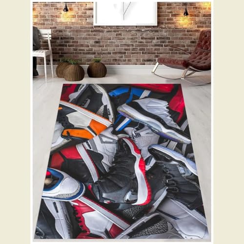Sneakers Shoes Patterned Rug, Sneakers, Shoes, Stylish Looking Sneakers Rug, Cool Sneakers Room Rug