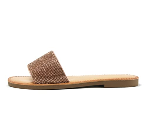 Soda JUSTICE ~ Women Casual Rhinestones Crystal Jewel Comfort Flip Flop Fashion Slide Flat Sandals (7.5, PENNY, numeric_7_point_5)
