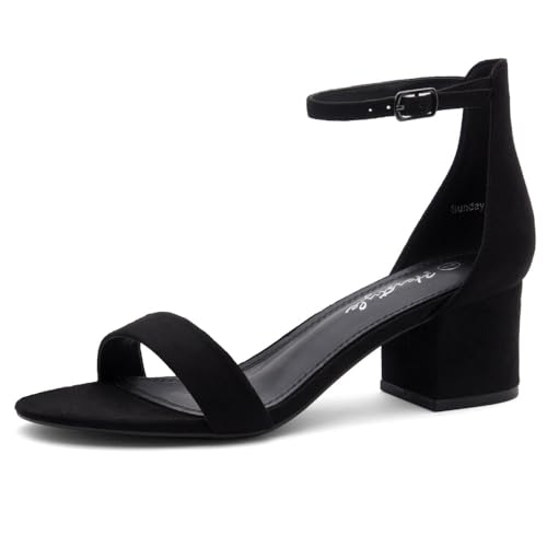 Herstyle Women’s Low Heels – Open Toe Chunky Block Heeled Sandals with Ankle Strap | Comfortable Dressy Short Heels for Prom, Wedding, Party & Office, Black 11.0, Sunday