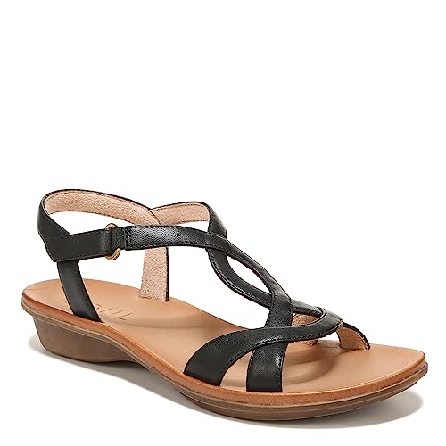 Naturalizer SOUL Womens Solo Strappy Flat Memory Foam Casual Sandals,Black