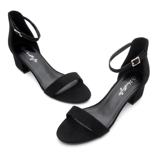 Herstyle Women’s Low Heels – Open Toe Chunky Block Heeled Sandals with Ankle Strap | Comfortable Dressy Short Heels for Prom, Wedding, Party & Office, Black 11.0, Sunday