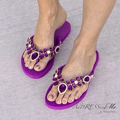 AdDRESSingMe Purple Size 11 Glam Rhinestones Flip Flop Dark Purple Sandals for Women Purple Flip Flops for Women Chanclas para Mujer Rhinestone Sandals for Women Dressy Sparkly Sandals for Women Dressy Flip Flops Sandalias para Mujer Elegantes