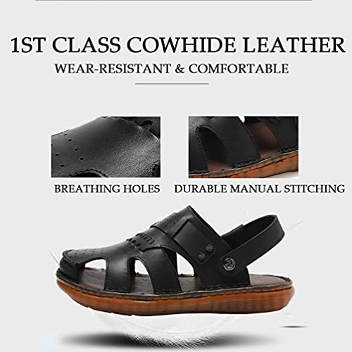 Bitiger Men's Sport Sandals Outdoor Hiking Sandals Closed Toe Leather Athletic Lightweight Trail Walking Casual Sandals Shoes