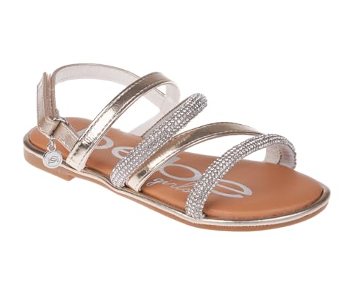 bebe Girls' Sandals - Trendy Flat Designs with Rhinestones, Puffy Straps, Embossed Details and Charms for Toddlers/Little Kids/Big Kids, Light Gold 2