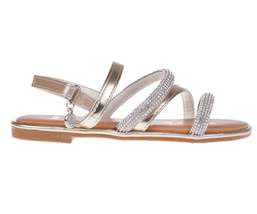 bebe Girls' Sandals - Trendy Flat Designs with Rhinestones, Puffy Straps, Embossed Details and Charms for Toddlers/Little Kids/Big Kids, Light Gold 2