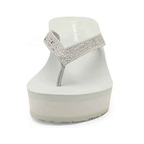 DREAM PAIRS Women's Platform Flip Flop Rhinestones Arch Support Comfortable Soft Cushion Wedge Flip Flops Summer Thong Sandals