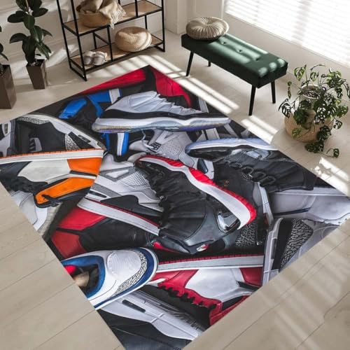 Sneakers Shoes Patterned Rug, Sneakers, Shoes, Stylish Looking Sneakers Rug, Cool Sneakers Room Rug