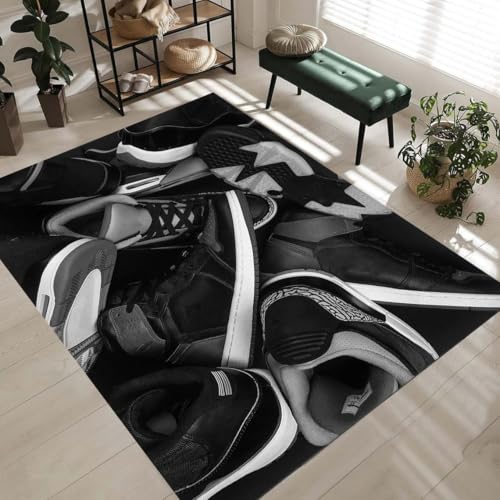 Dark Color Sneakers Pattern Rug, Sneakers Room Rug, Room Mat, Dark Color Sneakers Cool Rug, Sneakers Shoes Room Rug