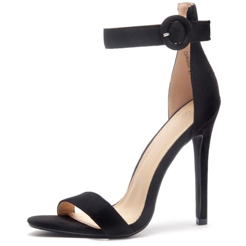 Herstyle Charming Women’s Heeled Dress Sandals Open Toe Ankle Strap High Stiletto Wedding Party Pump Shoes, Black