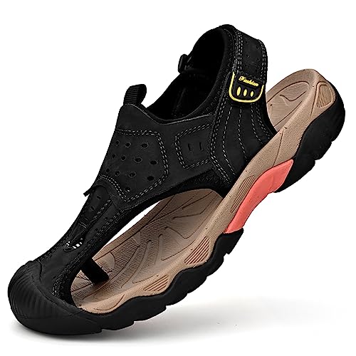 ailishabroy Men’s Sandals Slip Summer Sandals Adjustable Beach Sandals Comfort Leather Athletic Outdoor Sport Sandals