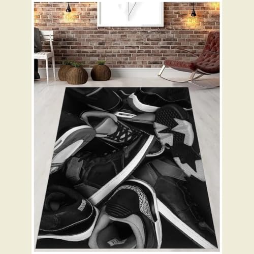 Dark Color Sneakers Pattern Rug, Sneakers Room Rug, Room Mat, Dark Color Sneakers Cool Rug, Sneakers Shoes Room Rug