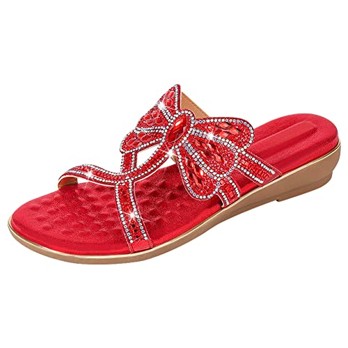 Cozystep Women's Beaded Rhinestones Sandals T-Strap Bohemian Sandals Breathable Dressy Summer Shoes Outdoor