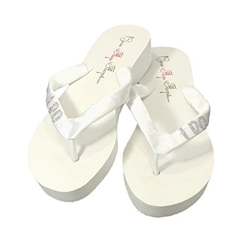 Silver Glitter I DO Low White Flip Flop Wedding Sandals (White with silver I DO
