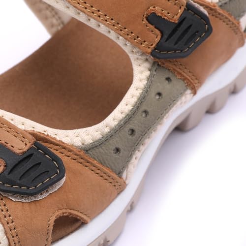 Harssidanzar Women's Sport Outdoor Sandals Hiking Casual Walking Sandals Strap Open Toe Sport Sandals SL256US,Camel Grey
