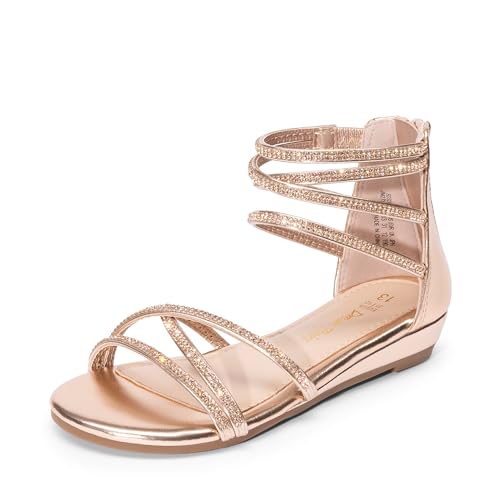 DREAM PAIRS Girls Ankle Strap Flat Sandals Summer Dressy Strappy Gladiator Rhinestones Platform Low Heels Shoes