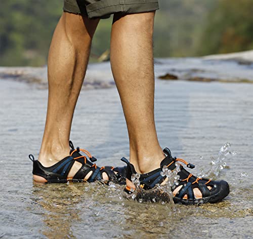 CAMEL CROWN Men's Waterproof Hiking Sandals Closed Toe Water Sandals Athletic Sport Sandals Summer Sandal Beach sandals for Outdoor Blue/Orange 12