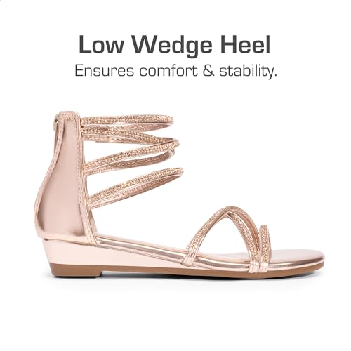 DREAM PAIRS Girls Ankle Strap Flat Sandals Summer Dressy Strappy Gladiator Rhinestones Platform Low Heels Shoes
