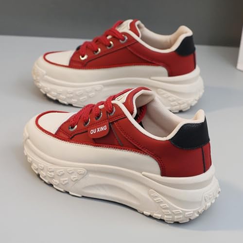 Platform Sneakers Women Chunky Sneakers Casual Walking Shoes Preppy Shoes Non Slip Breathable Fashion Sneakers Red