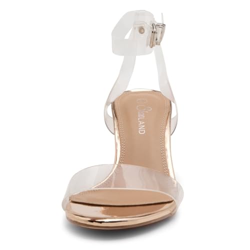 Shoe Land Women's Low Heels – 2.75 Inch Chunky Block Heeled Sandals | Clear Sandals, Open Toe Dressy Short Heels with Ankle Strap for Wedding, Prom & Party, ClearRosegold