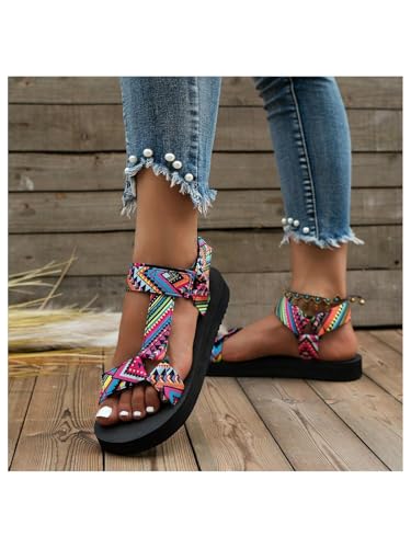 GORGLITTER Women's Sport Sandals Geo Print Walking Sandals Arch Support Hiking Sandals Multicolor 8