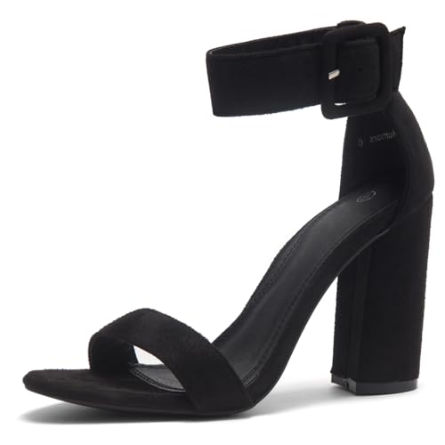 Herstyle Rumors Women's High Heels Open Toe Chunky Block Heeled Sandals with Ankle Strap – Dressy Strappy Heels for Prom Wedding Office, and Party, Black