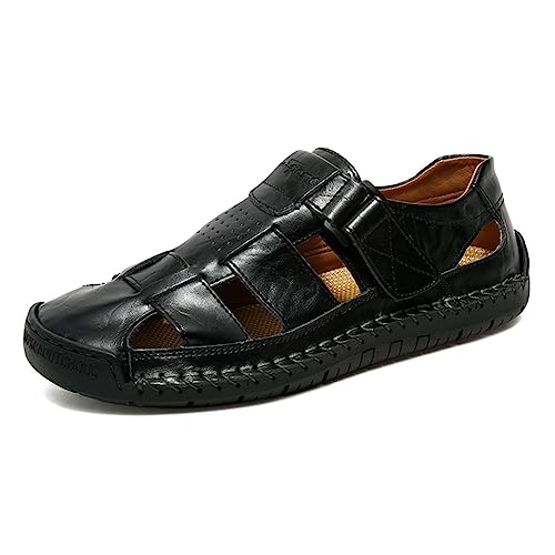 GEXECEUSS Leather Sandals for Men Outdoor Hiking Sandals Closed Toe Athletic Sport Sandals Lightweight Casual Walking Sandals for Summer Beach Wading Boat