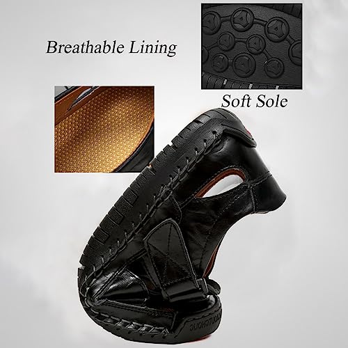 GEXECEUSS Leather Sandals for Men Outdoor Hiking Sandals Closed Toe Athletic Sport Sandals Lightweight Casual Walking Sandals for Summer Beach Wading Boat