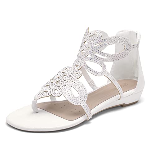 DREAM PAIRS Women's Jewel Rhinestones Design Ankle High Flat Sandals