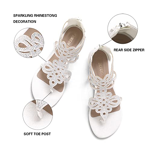 DREAM PAIRS Women's Jewel Rhinestones Design Ankle High Flat Sandals