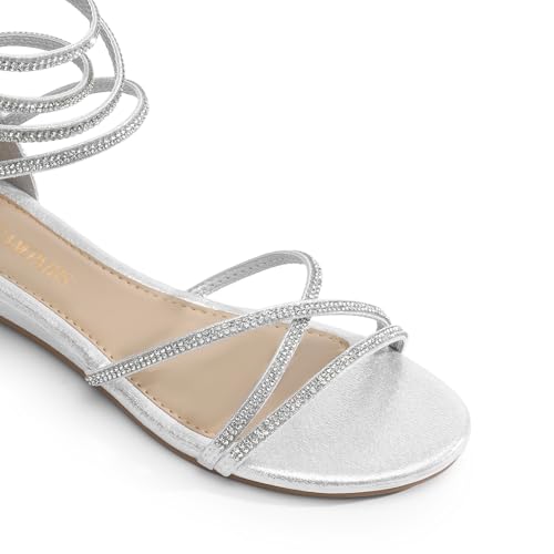 DREAM PAIRS Women's Ankle Strap Flat Sandals Summer Dressy Strappy Gladiator Rhinestones Sandals
