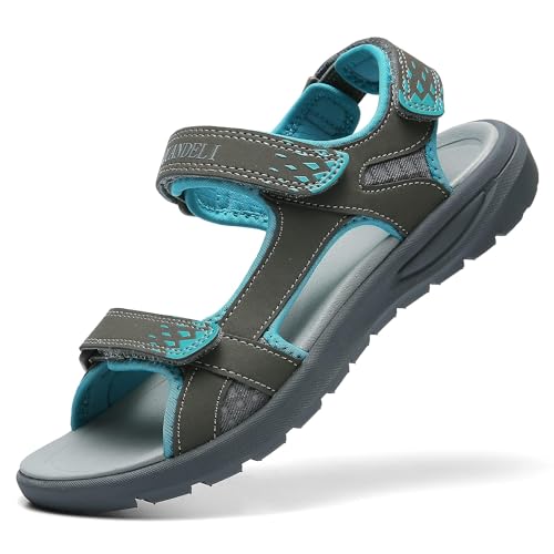 QUANDELI Walking Sandals Women, Summer Waterproof Hiking Sandals Comfortable Lightweight Sport Athletic Sandals Open Toe Sandals for Outdoor Beach Travel (grey